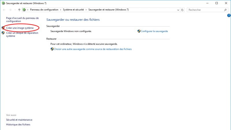 Sauvegarde Windows 10